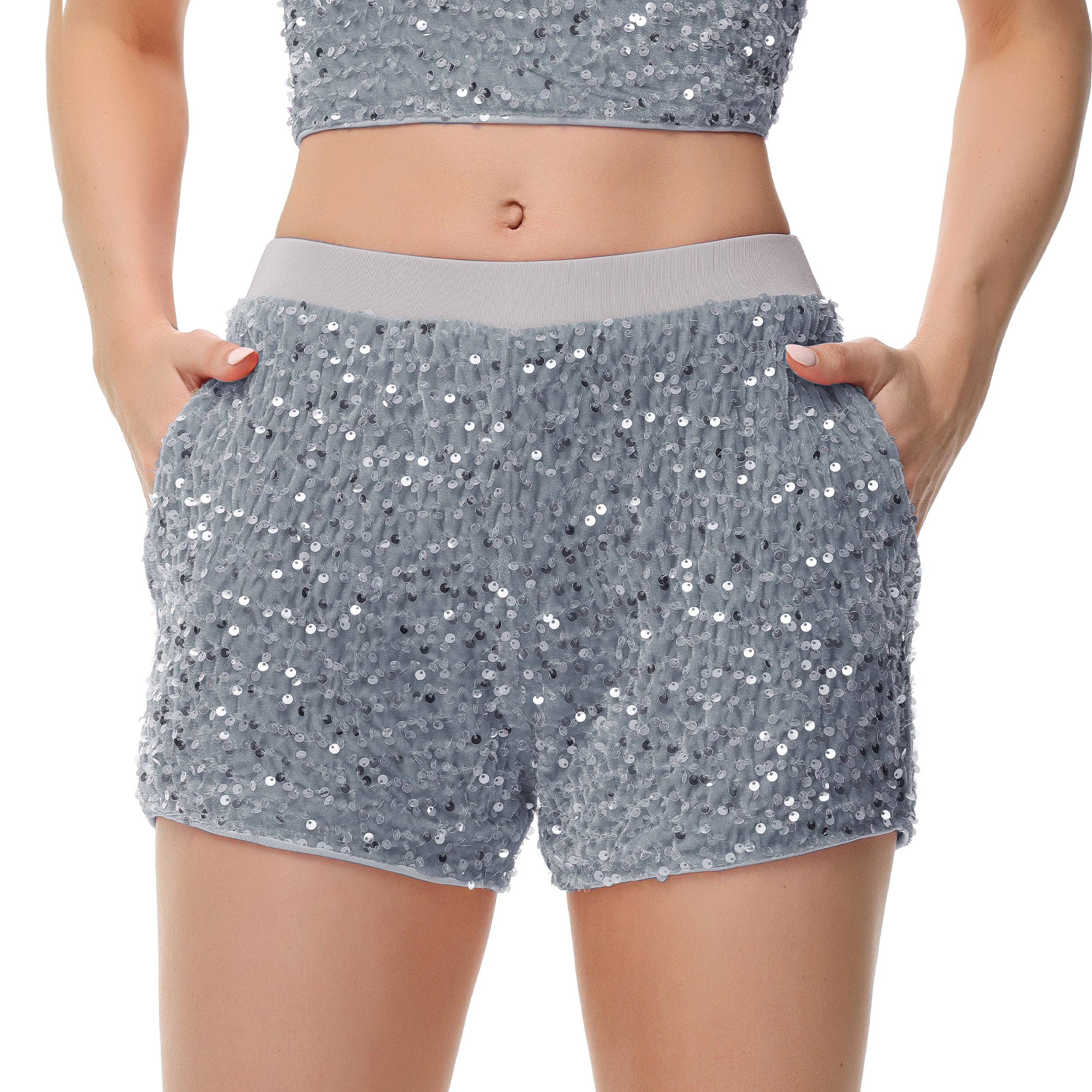Anna Kaci Wholesale - Wholesale Shorts - Women's - Sparkly Sequin Shorts Elastic Waist with Pockets24
