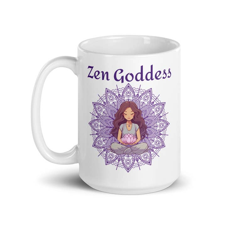 Zen Goddess Coffee Mug with Mandala Lotus Design 15 oz. for wholesale by Goddess Swag™