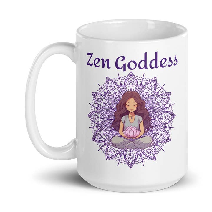 Zen Goddess Coffee Mug with Mandala Lotus Design 15 oz. for wholesale by Goddess Swag™