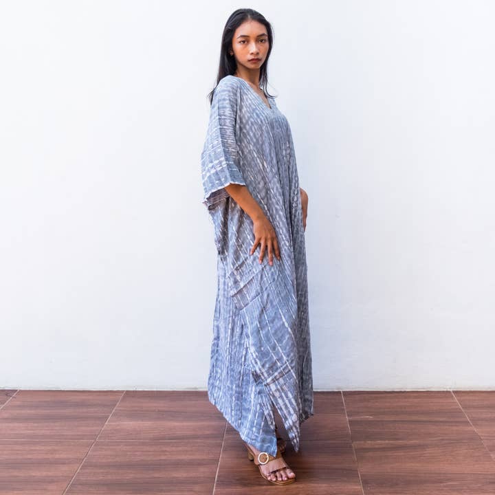 Bali Harvest – wholesale Kaftan – Women's – Tie Dye Kaftan Dress (Dark Gray) - Sun Beach Resort Wear