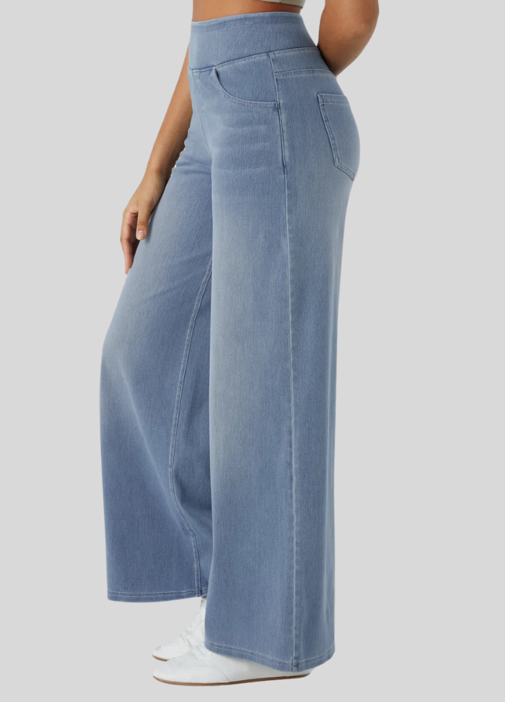 Ultra Stretchy Wide Leg Jeans- Denim Blue for wholesale on Faire2