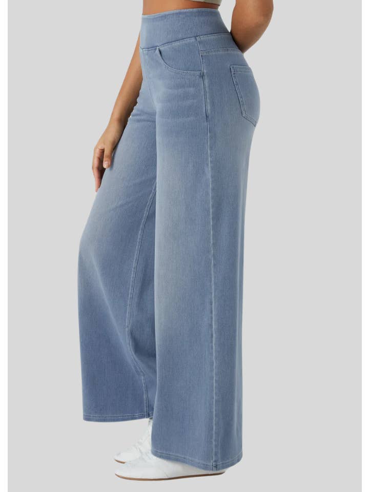 Ultra Stretchy Wide Leg Jeans- Denim Blue for wholesale on Faire2