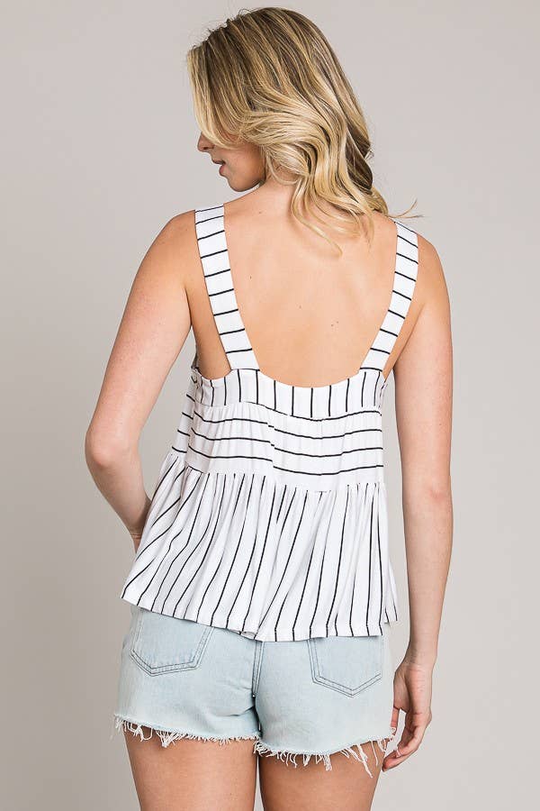 Cerule - Wholesale Tank Top - Women's - Striped Sleeveless Open Back Baby Doll Knit Tank Top5
