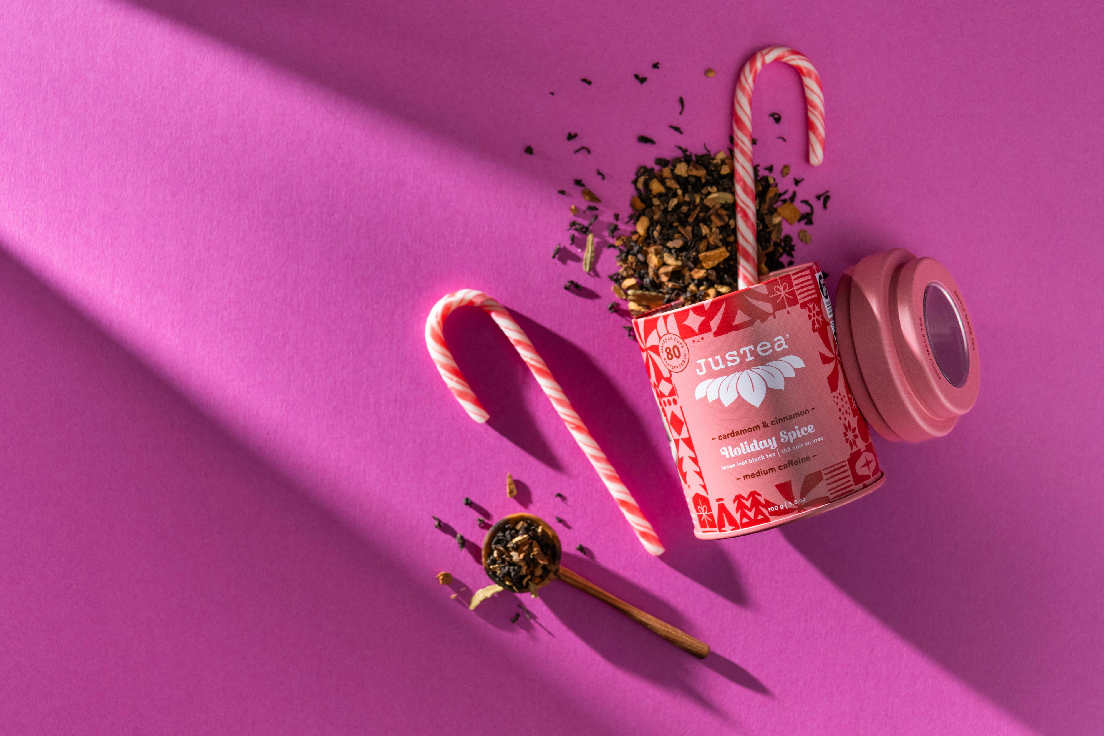 JusTea (No Import Fees to USA) - Wholesale Loose Tea - HOLIDAY SPICE Tin & Spoon - Organic, Fair-Trade, Black Tea6