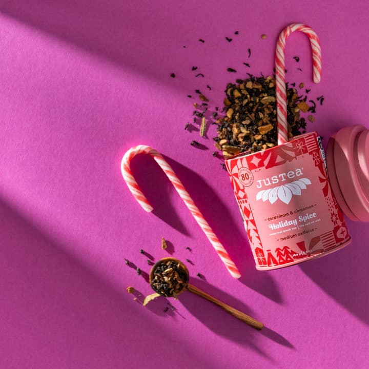 JusTea (No Import Fees to USA) - Wholesale Loose Tea - HOLIDAY SPICE Tin & Spoon - Organic, Fair-Trade, Black Tea6