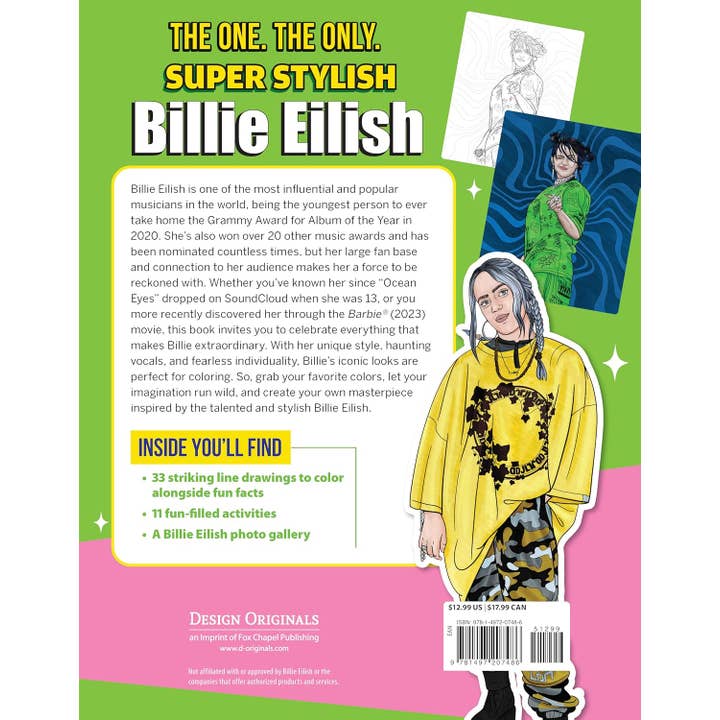 Fox Chapel Publishing - Wholesale Coloring & Activity Book - Kids & Baby - 10-Copy Display - Super Stylish Billie Eilish Coloring & Act2