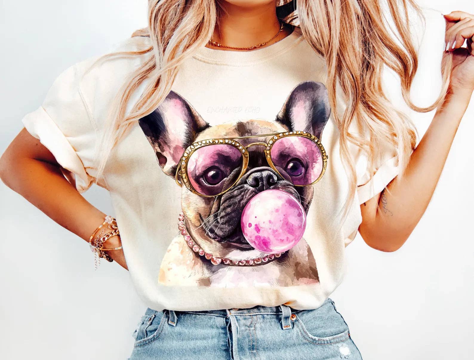 Small Biz Shipping Co - Wholesale Sublimation Transfer - DTF Full Color Transfer - French Bull Dog Bubble Gum0