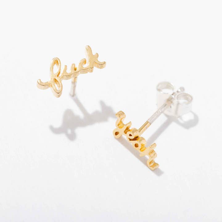Larissa Loden - Venta al por mayor Pendientes de botón/aretes de poste - Pendientes de Tacos Fuck Yeah - Chapado en Oro de 14k
