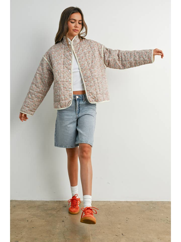 BUTTERMELON - Wholesale Puffer Jacket - Women's - FLOAR QUILTED JACKET WITH LIGHTWEIGHT BOHO PRINT - BMJ7514