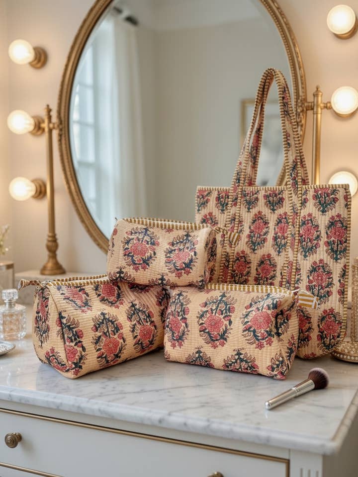 Vintage Floral Combo TOTE + COSMETIC BAGS SET OF 3 (Copy) for wholesale by AMRANIS