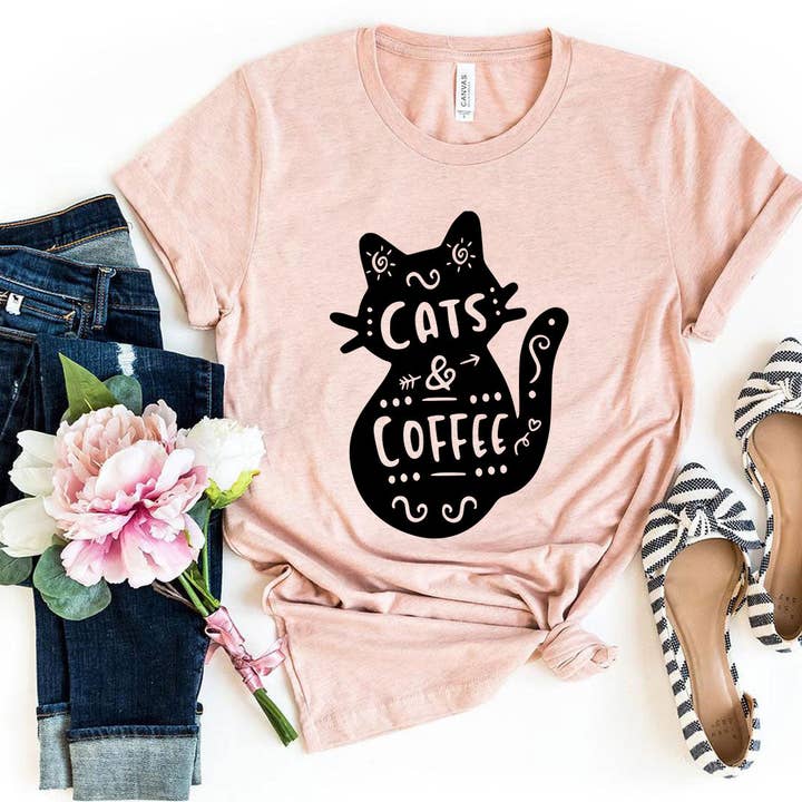 Cat And Coffee T-Shirt for wholesale by Furr-Baby Gifts
