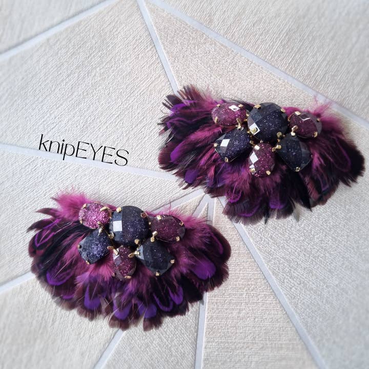 knipEYES - Wholesale Brooch - Shoeclips & Fashionclips Feather Fuchsia/Purple (per pair)3
