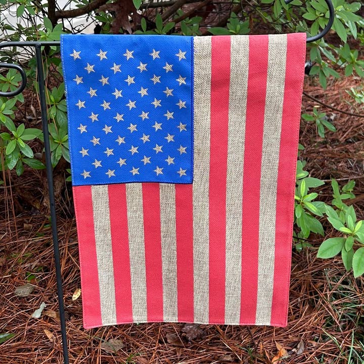 Amerikansk Flag Jute 2-sidet Have Flag 12.5x18" for engroshandel hos JEC Home Goods Inc