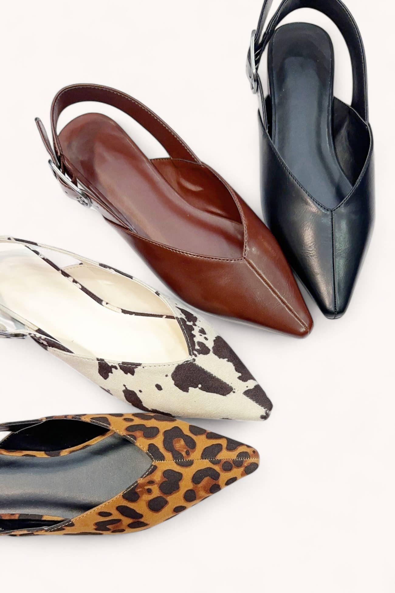 BLACK PU WISE-14 CENTER SEAM POINTED-TOE SLINGBACK FLATS  for wholesale on Faire1