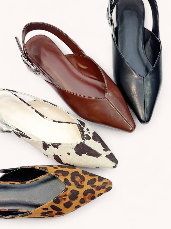 BLACK PU WISE-14 CENTER SEAM POINTED-TOE SLINGBACK FLATS for wholesale on Faire1