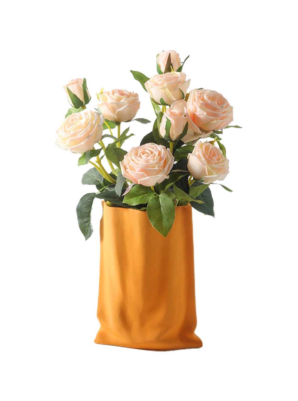 TUTU Home - Tableware & Decor – wholesale Vase – "Le Papier" - Orange Matte Paper Bag Looking Ceramic Vase3