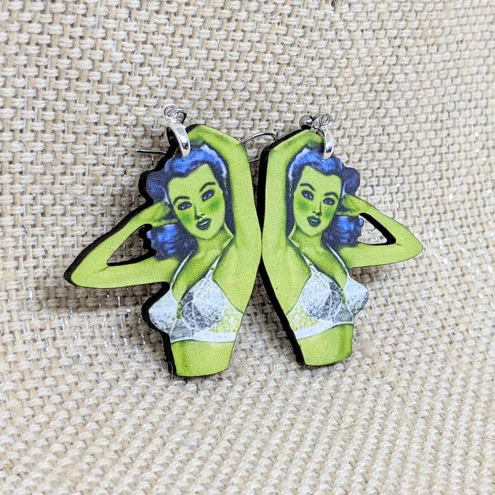 Iamsonotcool - Wholesale Dangle earrings - Vintage Green Lady Pinup Earrings2
