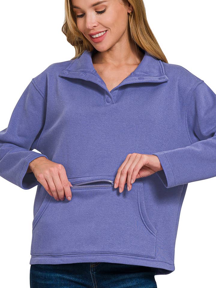 .SI-27216 Fleece High Neck Half Snap Button Front Sweatshirt for wholesale by 42POPS