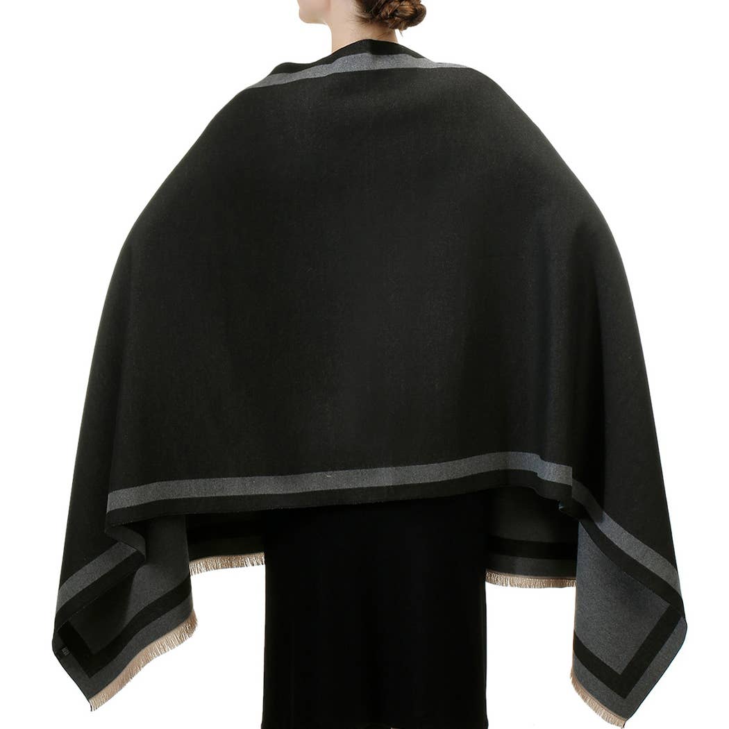 Fashion City - Wholesale Wrap - Women's - Reversible Oversized Border Cashmere Feel Shawl31