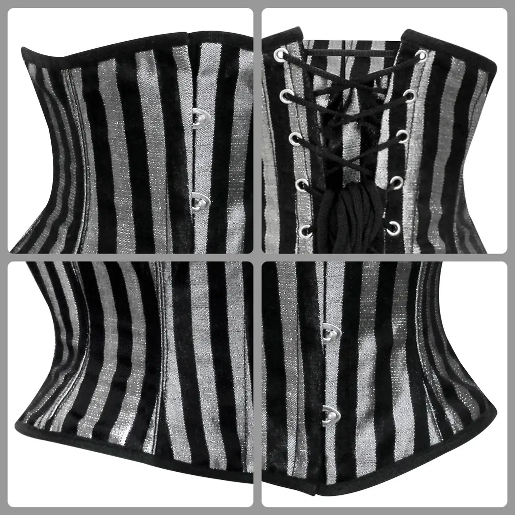 Attire Fashion Club - Vente Corset – femme - Corset en brocart argent sur mesure - Ajustement et design personnalisés2