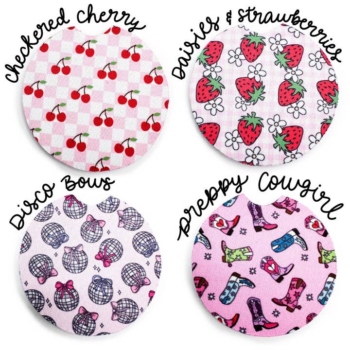 Vroom Blooms – Base de copos para carro – Mulher por atacado – Conjunto Porta-Coaster Automóvel - Neoprene 2