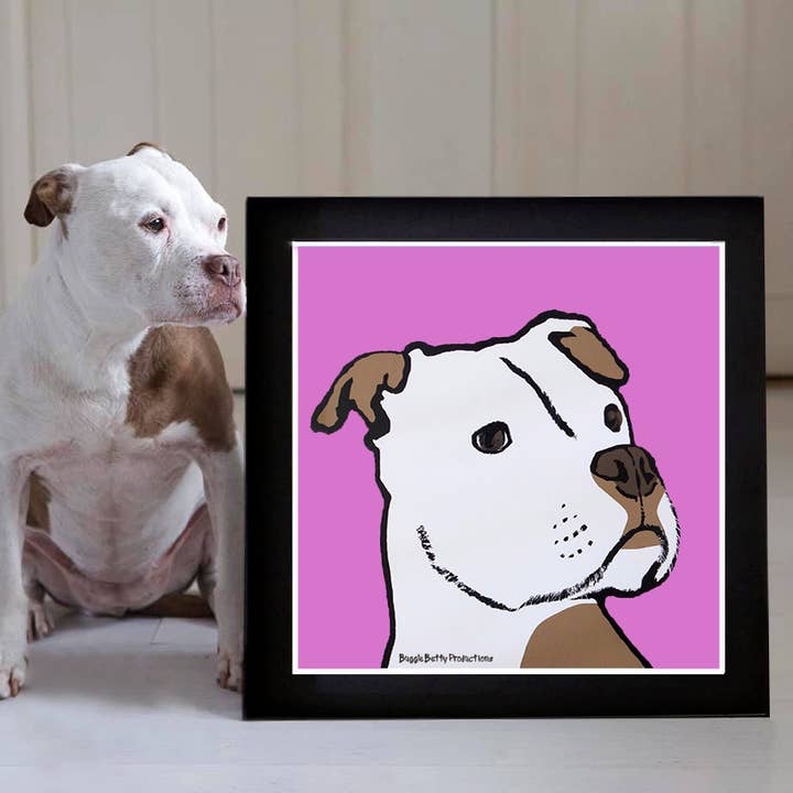 Staffie Mounted Print Rose pour la vente par Buggle Betty Productions
