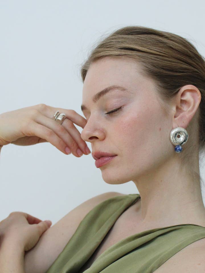 Albers Earrings in Blue Jasper for wholesale by Tiro Tiro Jewelry