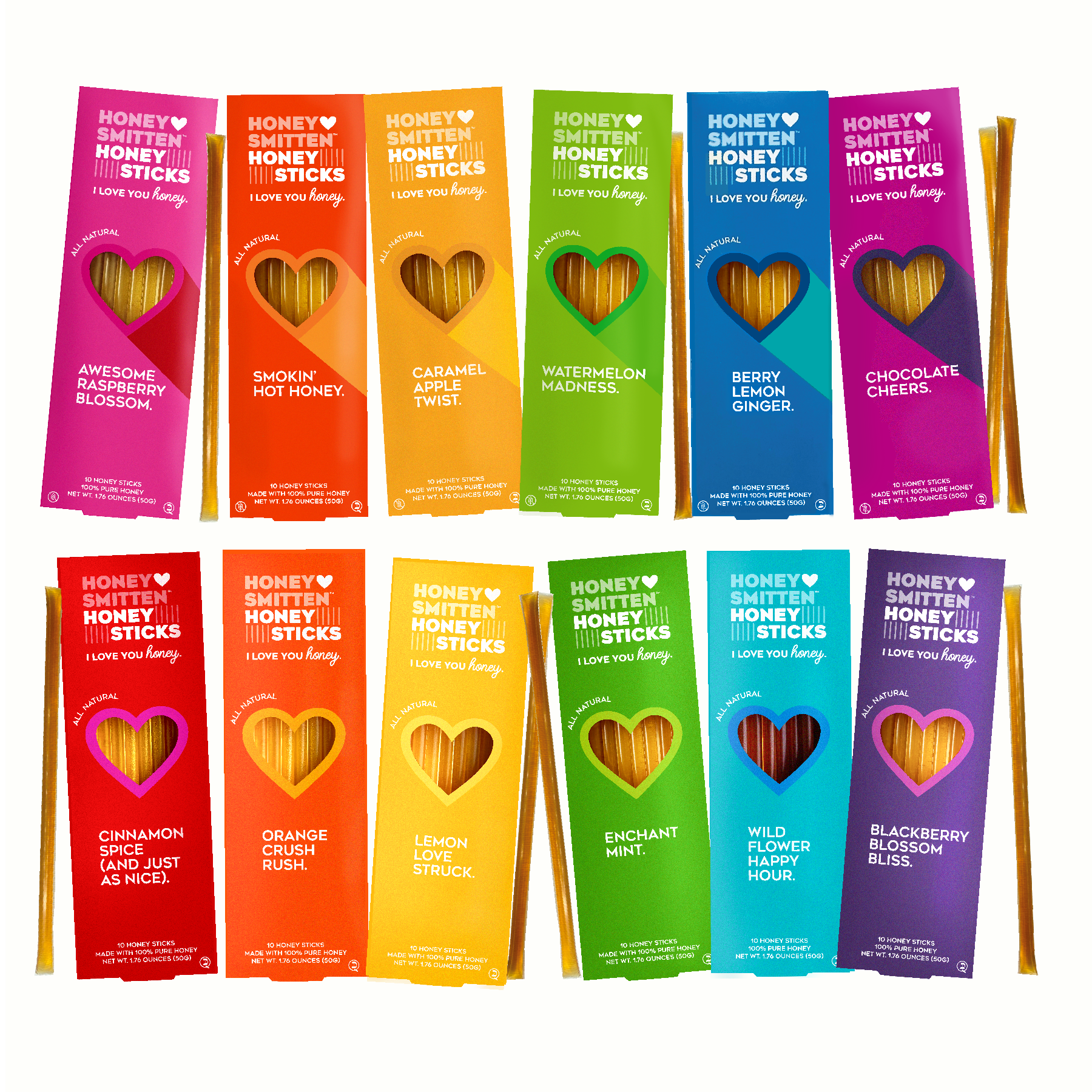Honey Smitten - Wholesale Honey - Honey Sticks - Variety Floor Display- 18 sleeves/252 units1