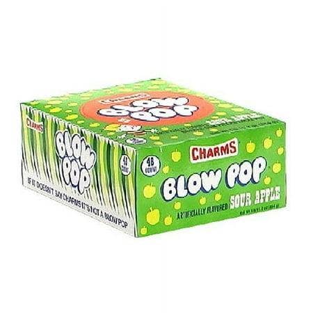 Long Island Candy Factory - Vente Sucettes - Charms Blow Pops Sour Apple, 48 unités