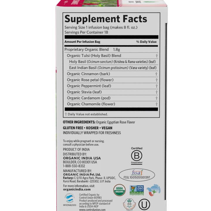 ORGANIC INDIA - Vente Thés santé/détox - Rose cannelle Tulsi1
