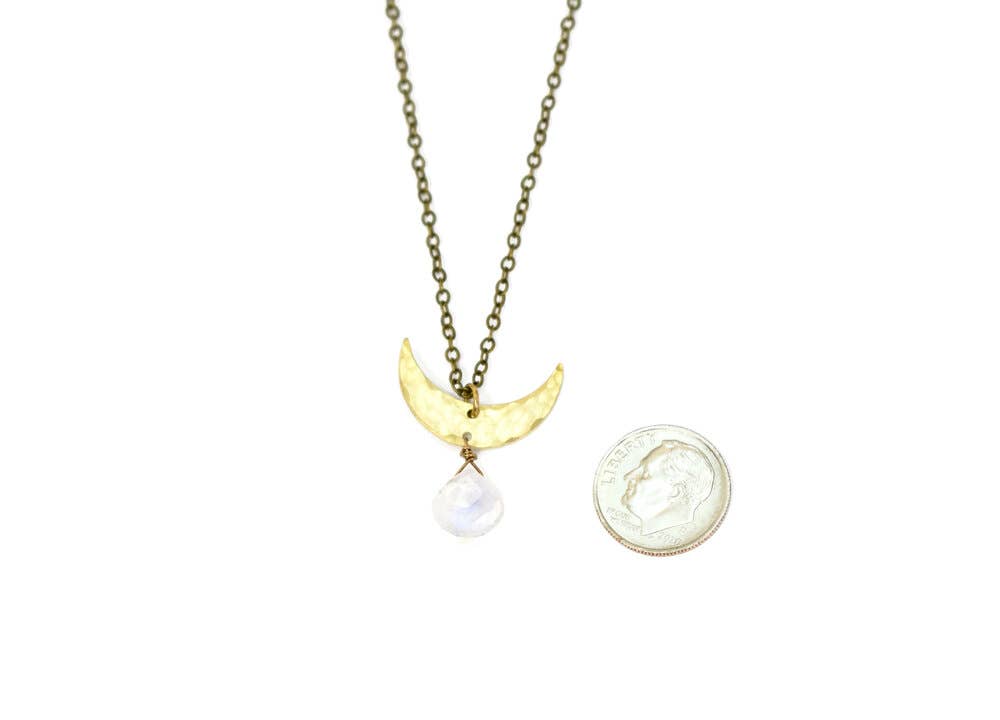 Edgy Petal Jewelry - Wholesale Pendant/Charm Necklace - Rainbow Moonstone Golden Hammered Crescent Necklace1