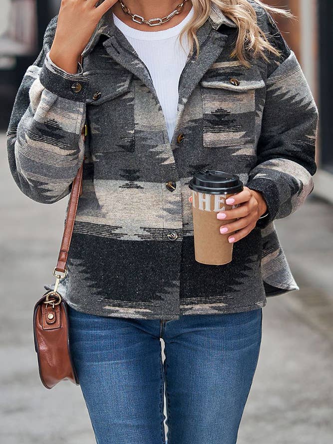 Aztec Print Button Up Pocket Western Short Jacket ZK364 for wholesale by UNISHE