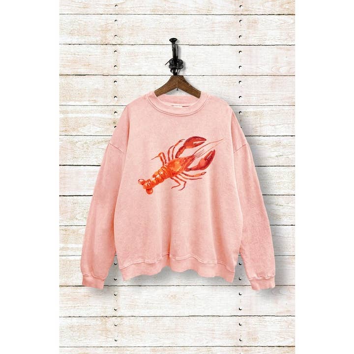 SWD385-P7217 RED LOBSTER GRAPHIC MINERAL WASHED SWEATSHIRTS for wholesale by VINTAGE POINT USA