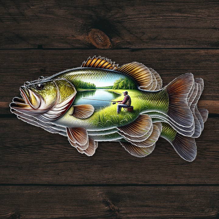 Outdoor-Aufkleber | Bass Lake Fang | Langlebiger Vinyl-Aufkleber für den Großhandel von PiggyPrintStickers