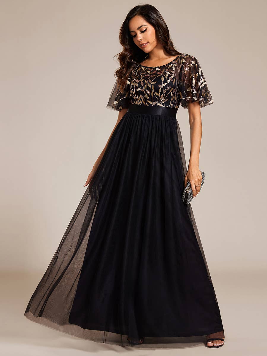 Ever-Pretty - Wholesale Gown - Women's - Sequin Print Maxi Long Evening Dresses with Cap Sleeve70