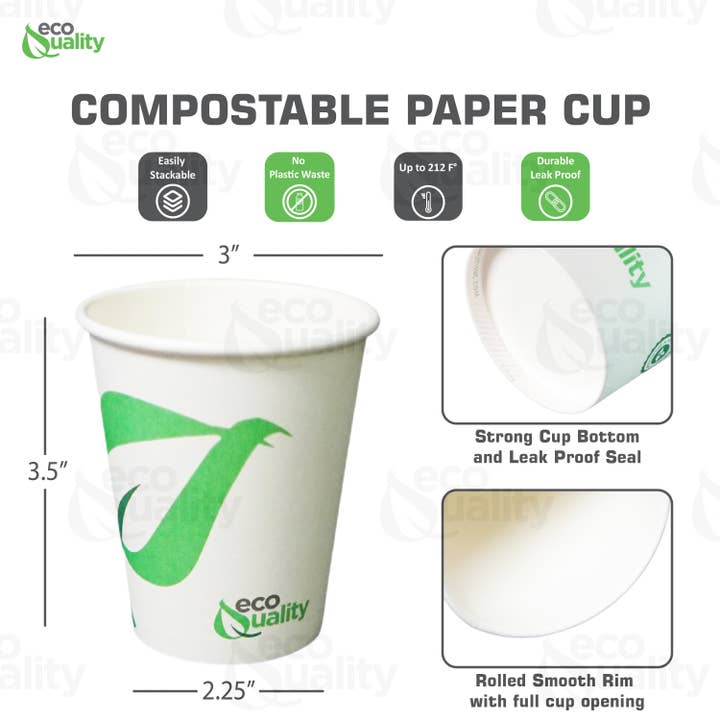 EcoQuality - Wholesale Disposable Cup - 8oz Disposable White Paper Coffee Cups Compostable2