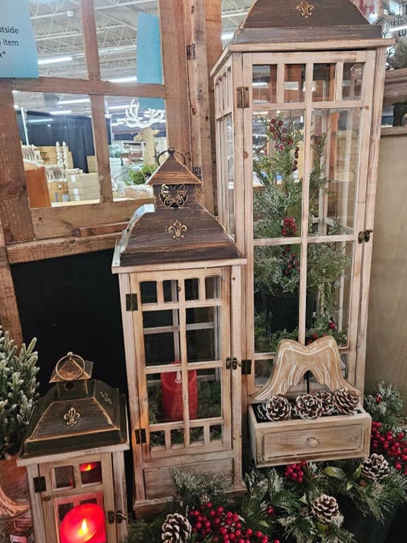 Drawer Wood and Metal Lantern Set of 3 - 18in, 32in and 48in for wholesale by Wholesale Home Decor