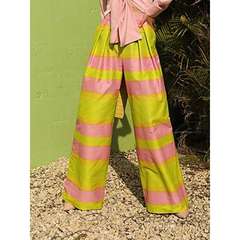 Fluorescent Contrast Color Empire Wide Leg Pants for wholesale on Faire2