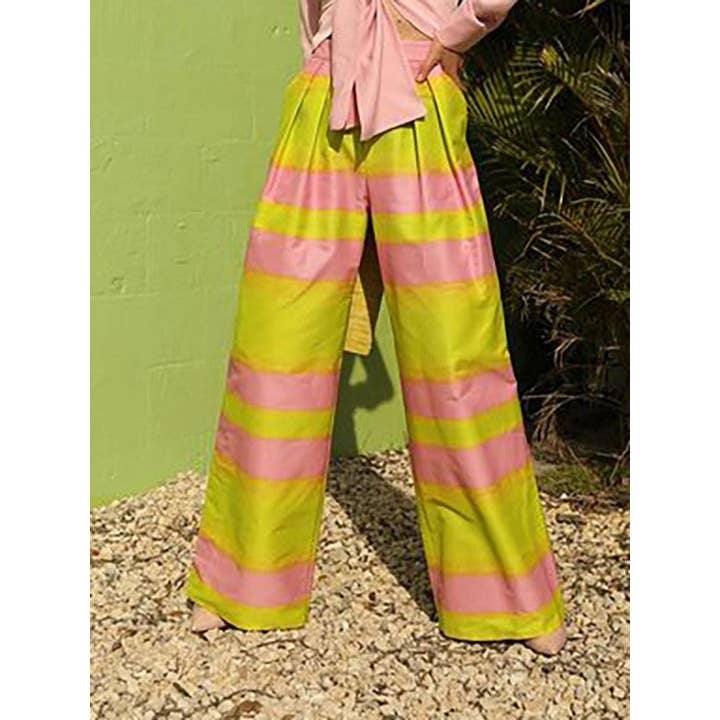 Fluorescent Contrast Color Empire Wide Leg Pants for wholesale on Faire2