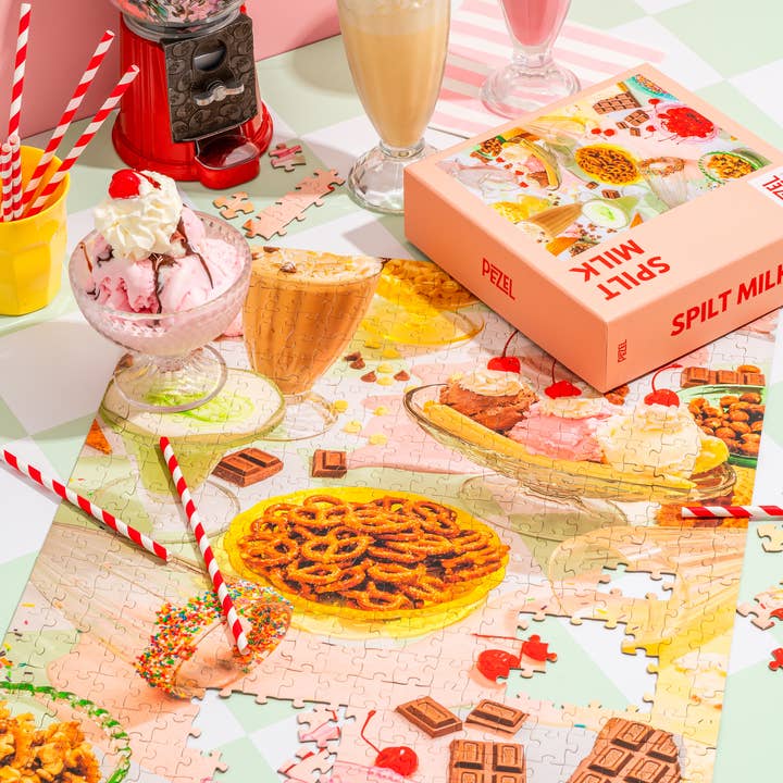 Pezel Puzzles - Wholesale Puzzle - Adult - Spilt Milk | 500 Piece Jigsaw Puzzle w/ Canvas Bag