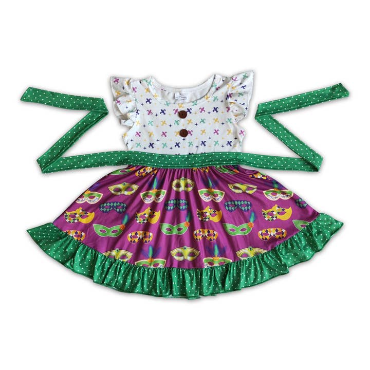 Robe à manches flottantes pour bébés filles mardi gras pour la vente par Yawoo Garments
