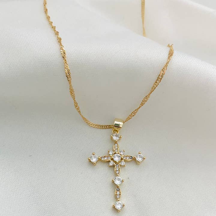 Housegoldjewelry - Wholesale Pendant/Charm Necklace - Crucifix Charm Necklace, Gold Cross Necklace, Cubic Zirconia1