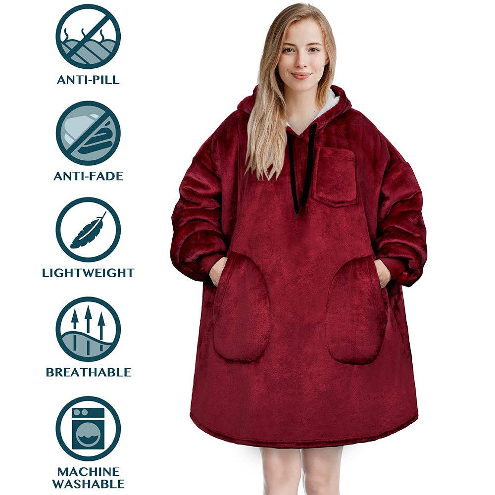 Pavilia - Wholesale Hoodie - Women's - Chest Pocket Sherpa Hoodie Blanket - Patch Pocket (Regular / Long)87