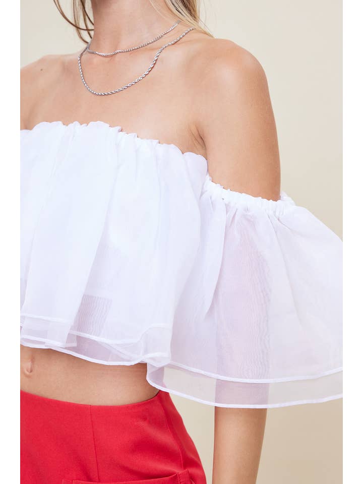 idem ditto - Vendita all'ingrosso Camicetta - Donna - TOP CORTO TRASPARENTE CON SPALLE SCOPERTE E VOLANT3