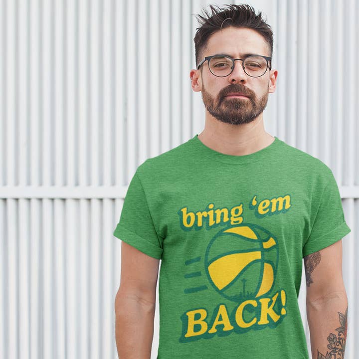 Viaduct - Wholesale Screen Printed T-Shirt - Unisex - Bring 'Em Back Seattle Sonics Basketball Tshirt