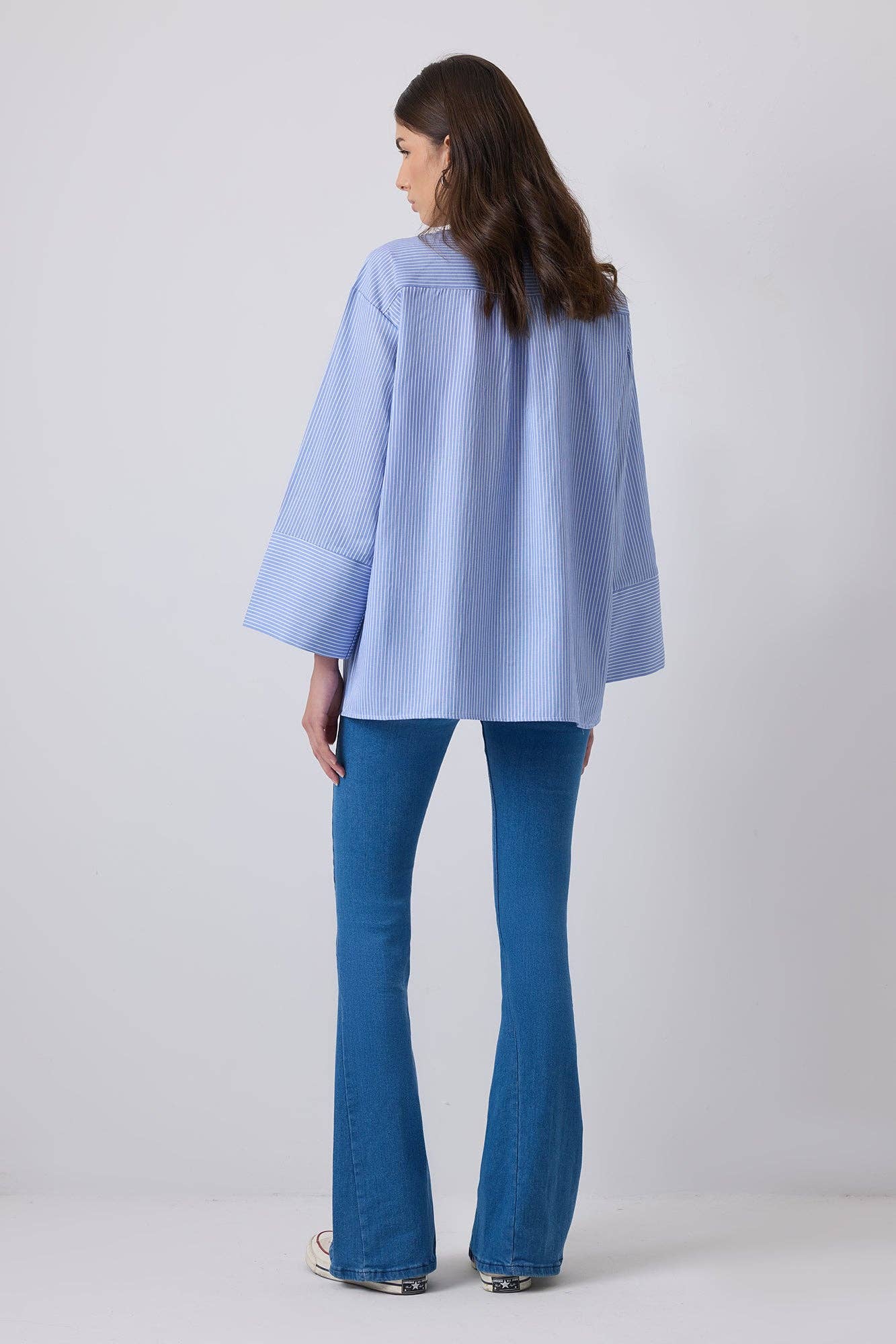 Blue STRIPED POPLIN COTTON SHIRT WITH STATEMENT BOWS  for wholesale on Faire2