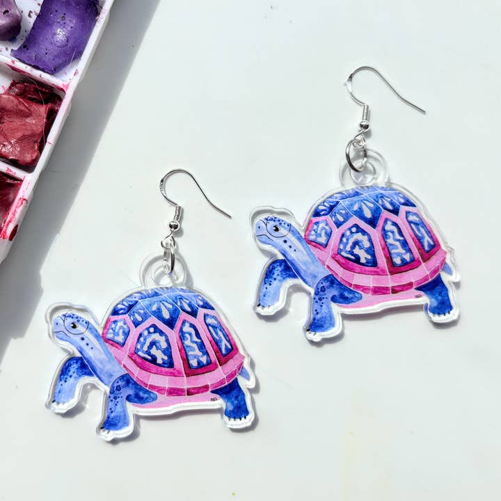 Pendientes de Tortuga Púrpura – Joyería de Reptiles para venta al por mayor de Owlfeathers Watercolor