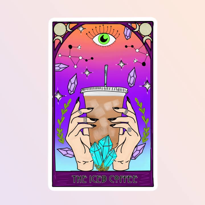 Der Eiskaffee-Aufkleber, Kaffee-Tarot-Sticker für den Großhandel von Sorry Not Sorry Co