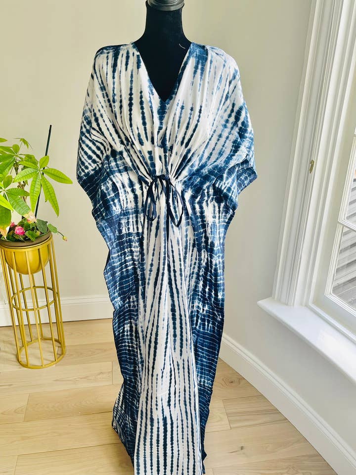 Tie-Dye Cotton Kaftan - Blue (Copy) for wholesale by AMRANIS