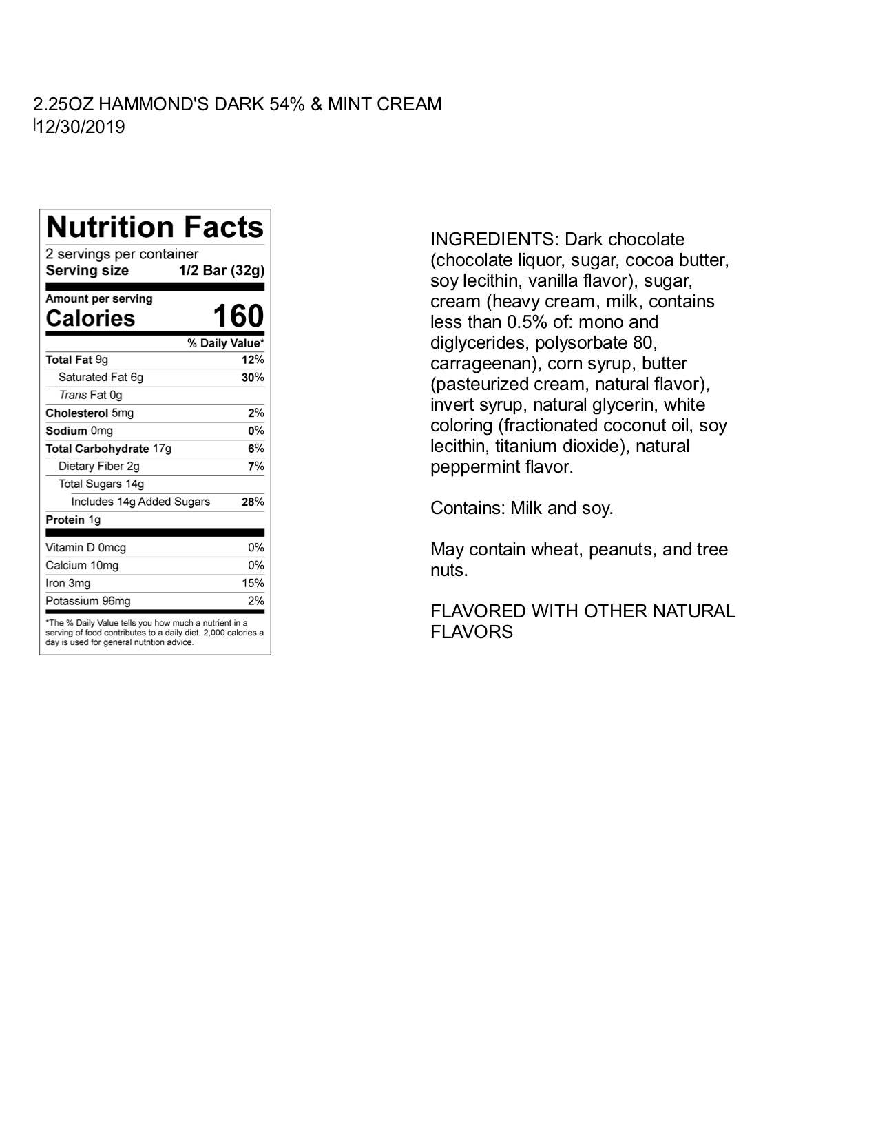 Hammond's Candies - Wholesale Chocolate Bar - Candy Bar - Dark Chocolate - Mint Chocolate Chip - 2.25 oz1